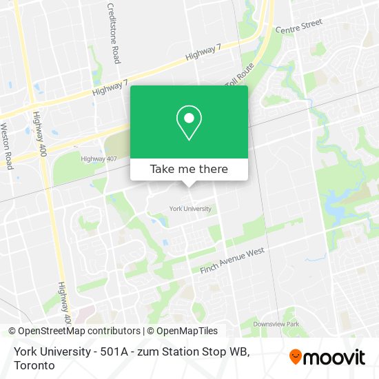 York University - 501A - zum Station Stop WB map