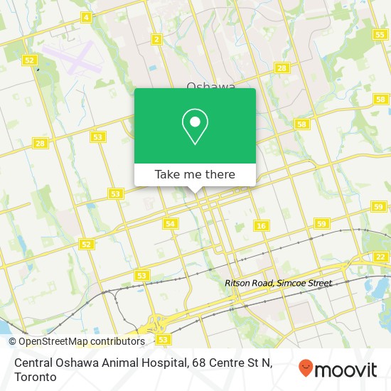 Central Oshawa Animal Hospital, 68 Centre St N map