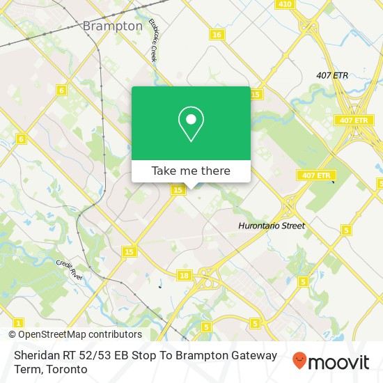Sheridan RT 52 / 53 EB Stop To Brampton Gateway Term map