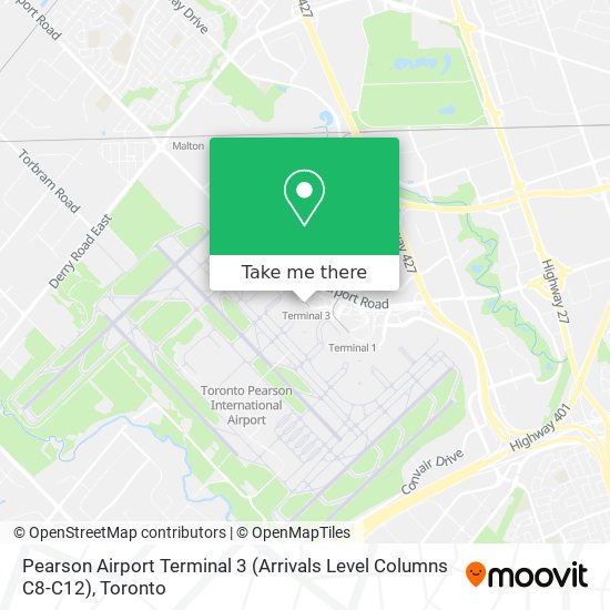 Pearson Airport Terminal 3 (Arrivals Level Columns C8-C12) map