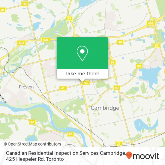 Canadian Residential Inspection Services Cambridge, 425 Hespeler Rd map