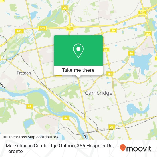 Marketing in Cambridge Ontario, 355 Hespeler Rd map