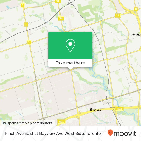 Finch Ave East at Bayview Ave West Side map