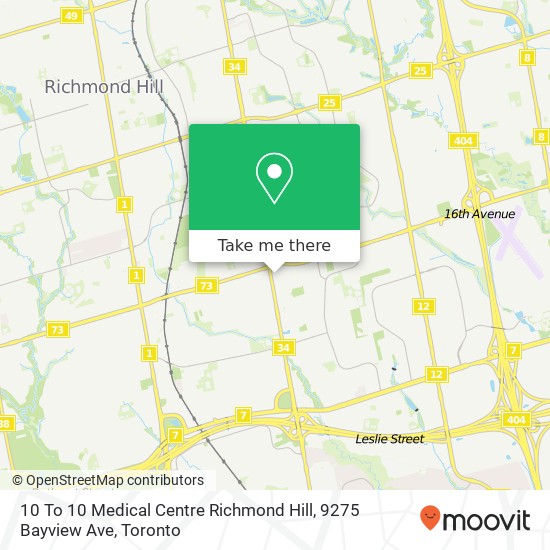 10 To 10 Medical Centre Richmond Hill, 9275 Bayview Ave map