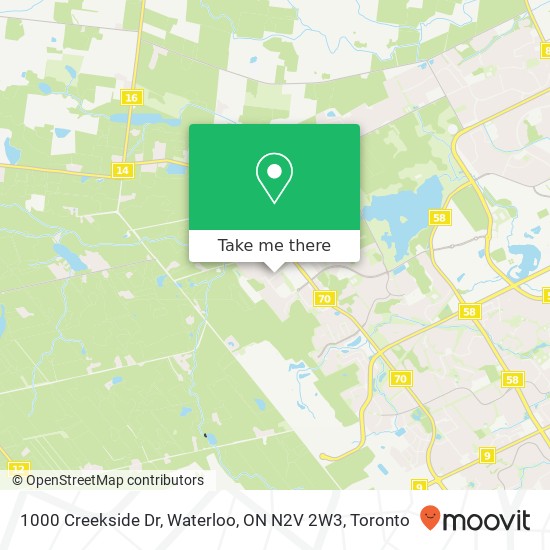 1000 Creekside Dr, Waterloo, ON N2V 2W3 map