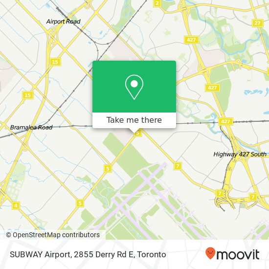 SUBWAY Airport, 2855 Derry Rd E map