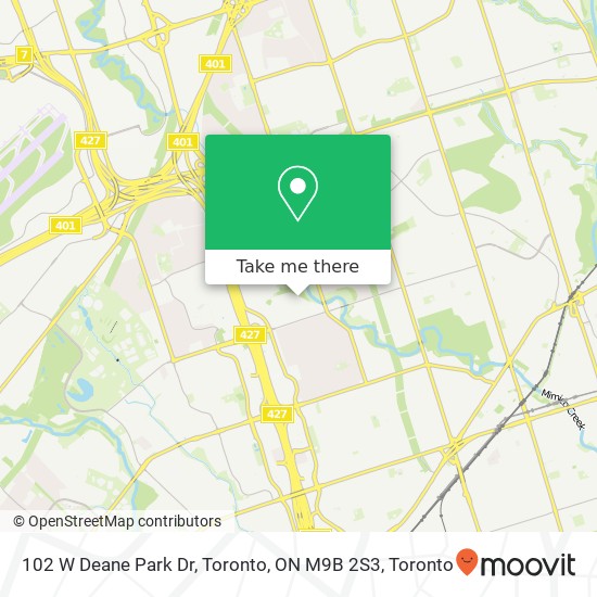 102 W Deane Park Dr, Toronto, ON M9B 2S3 map