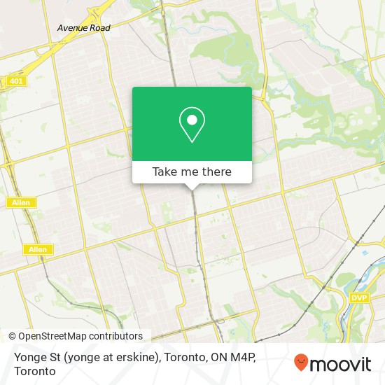 Yonge St (yonge at erskine), Toronto, ON M4P map