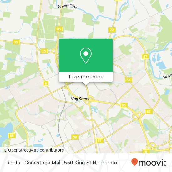 Roots - Conestoga Mall, 550 King St N map