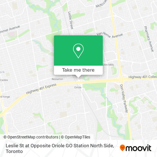 Leslie St at Opposite Oriole GO Station North Side map
