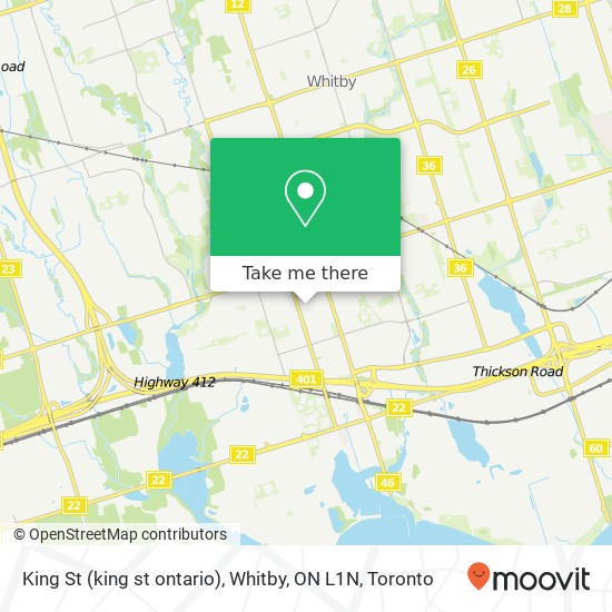 King St (king st ontario), Whitby, ON L1N map