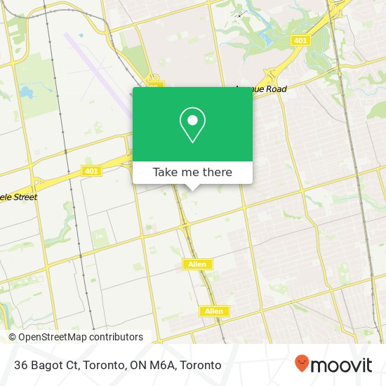 36 Bagot Ct, Toronto, ON M6A map