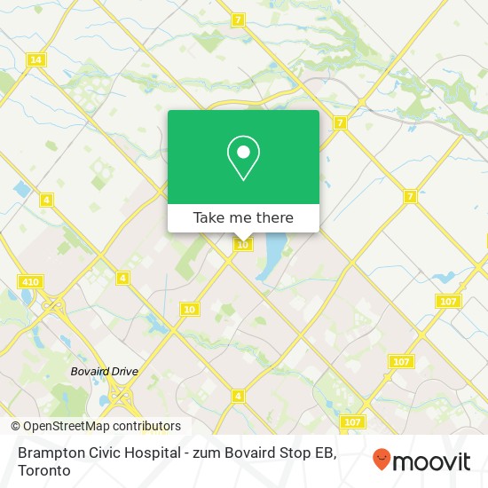 Brampton Civic Hospital - zum Bovaird Stop EB map
