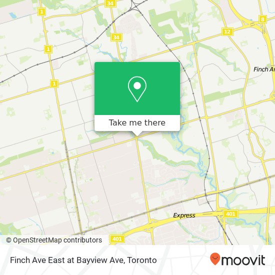 Finch Ave East at Bayview Ave map