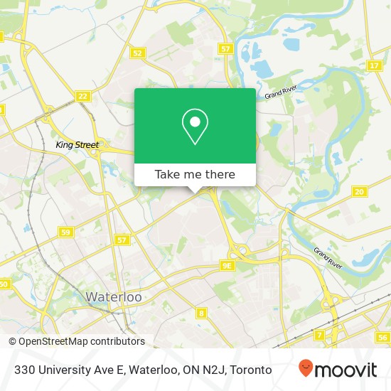 330 University Ave E, Waterloo, ON N2J map