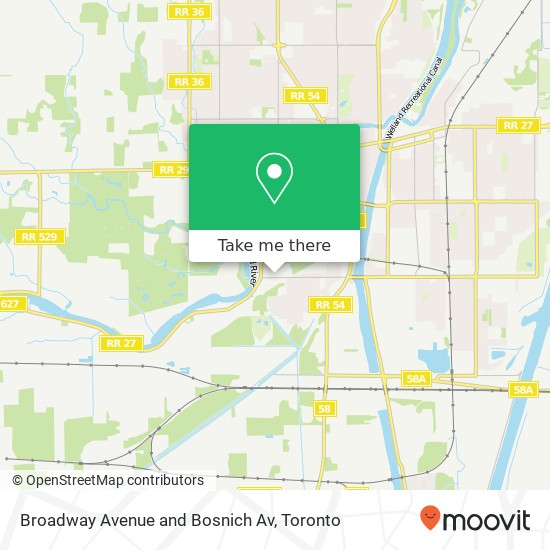 Broadway Avenue and Bosnich Av map
