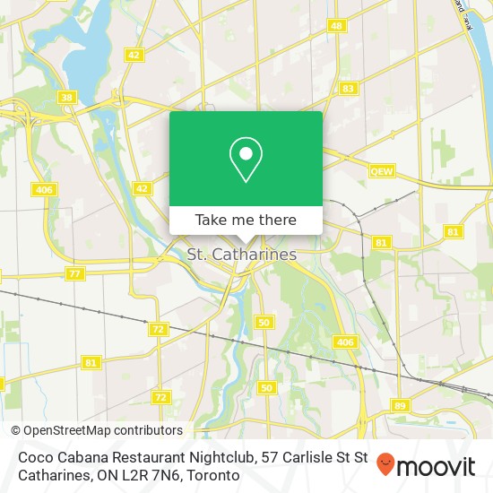 Coco Cabana Restaurant Nightclub, 57 Carlisle St St Catharines, ON L2R 7N6 map