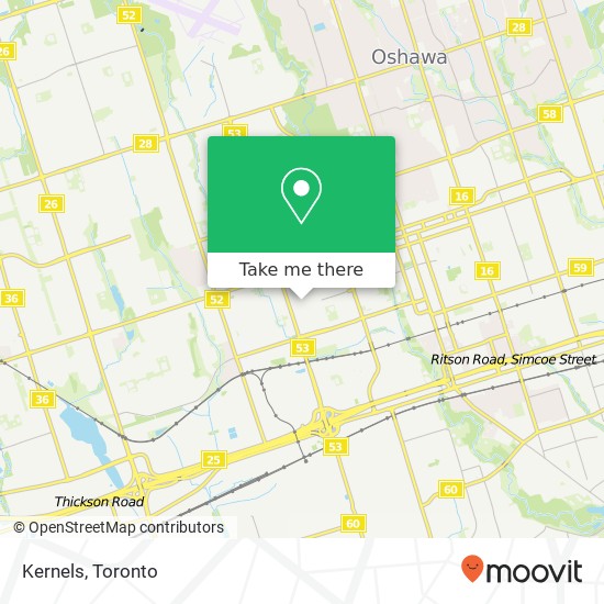 Kernels, Oshawa, ON L1J map