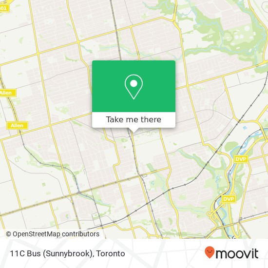 11C Bus (Sunnybrook) map