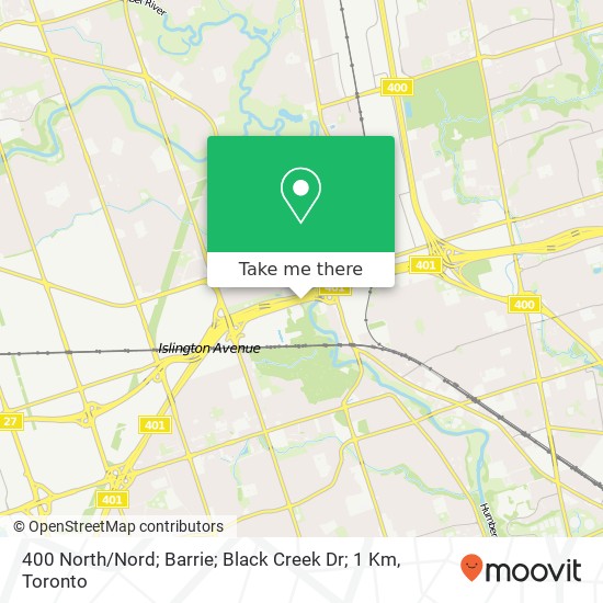 400 North / Nord; Barrie; Black Creek Dr; 1 Km map