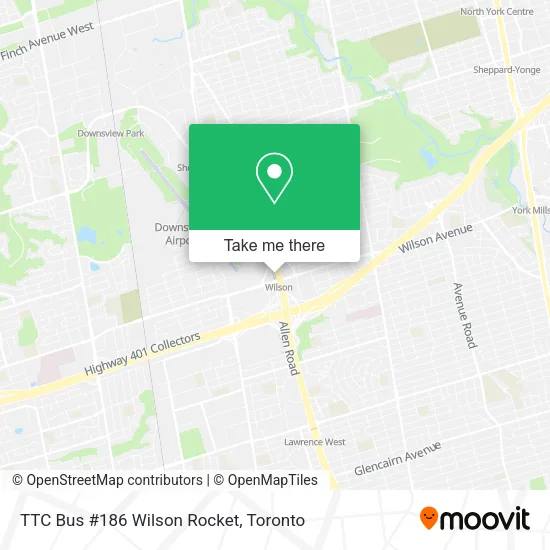 TTC Bus #186 Wilson Rocket map