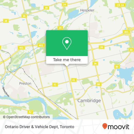 Ontario Driver & Vehicle Dept map