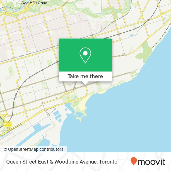 Queen Street East & Woodbine Avenue map