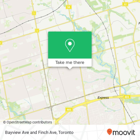 Bayview Ave and Finch Ave map