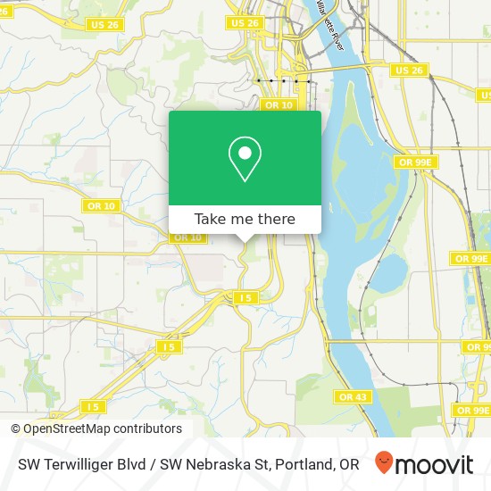 Mapa de SW Terwilliger Blvd / SW Nebraska St