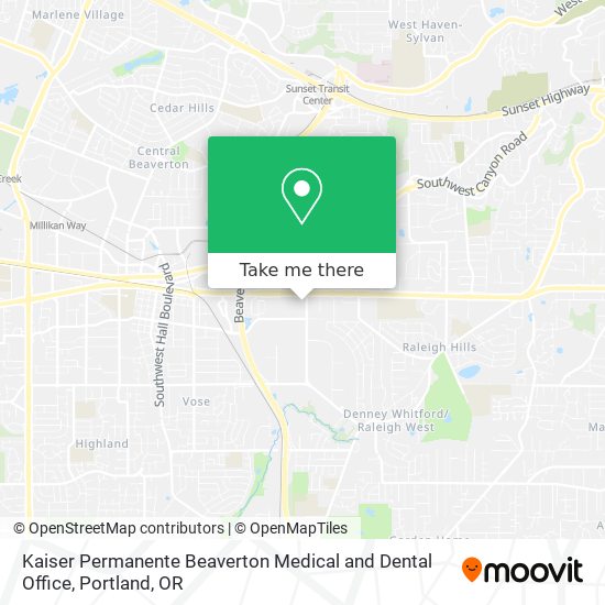 Kaiser Permanente Beaverton Medical and Dental Office map