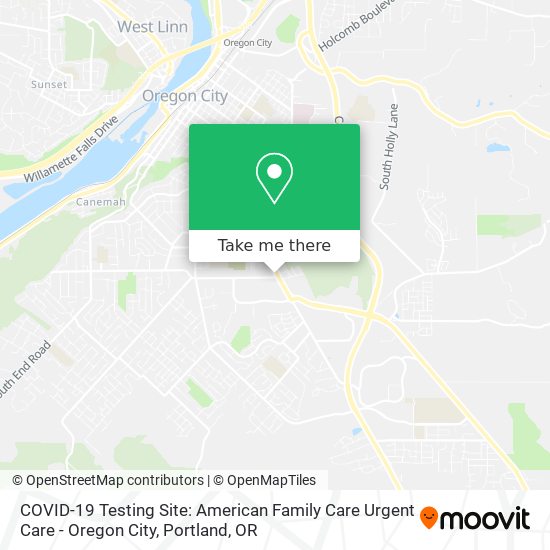 COVID-19 Testing Site: American Family Care Urgent Care - Oregon City map