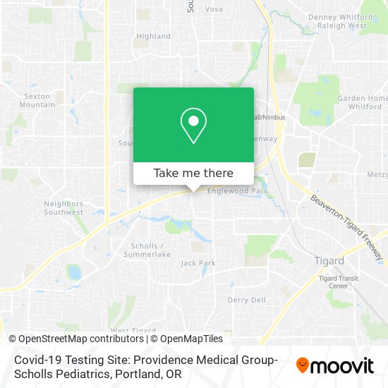 Mapa de Covid-19 Testing Site: Providence Medical Group-Scholls Pediatrics
