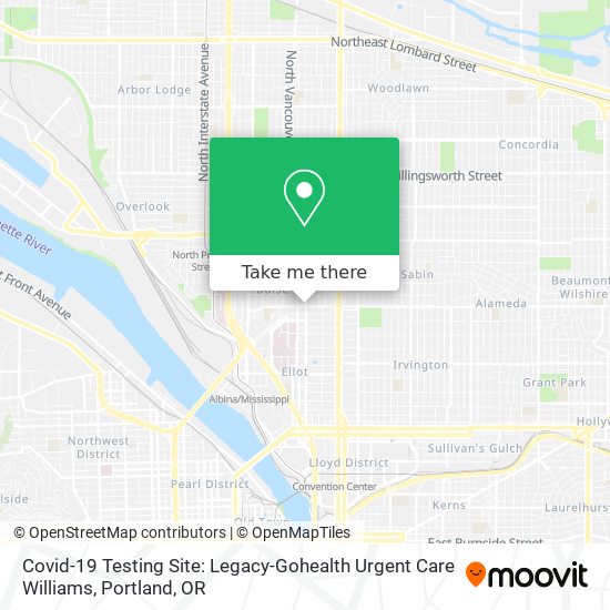 Mapa de Covid-19 Testing Site: Legacy-Gohealth Urgent Care Williams