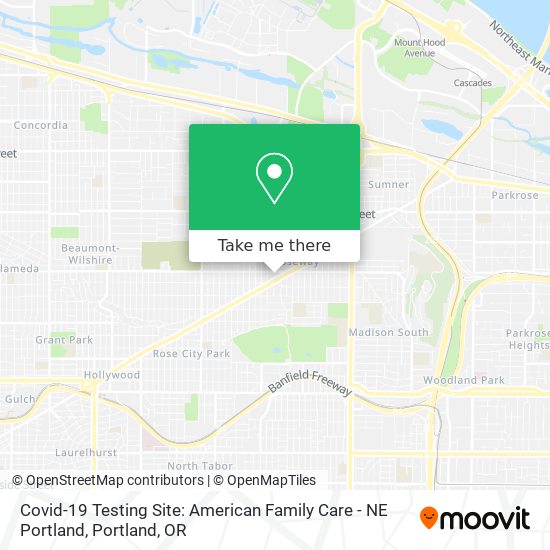 Mapa de Covid-19 Testing Site: American Family Care - NE Portland