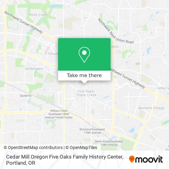 Cedar Mill Oregon Five Oaks Family History Center map