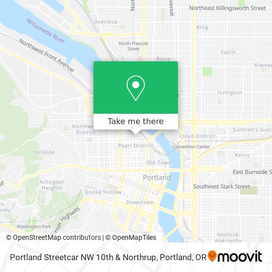 Portland Streetcar NW 10th & Northrup map