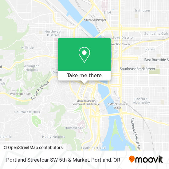 Portland Streetcar SW 5th & Market map