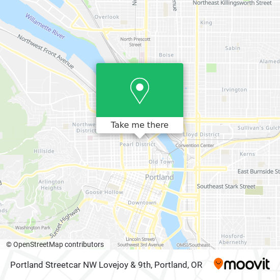 Portland Streetcar NW Lovejoy & 9th map