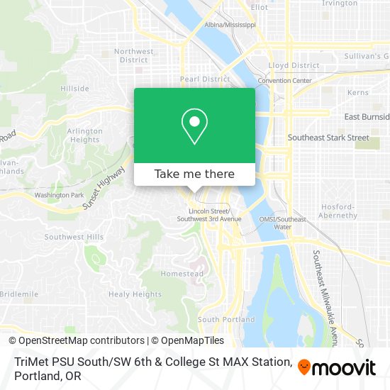 Mapa de TriMet PSU South / SW 6th & College St MAX Station