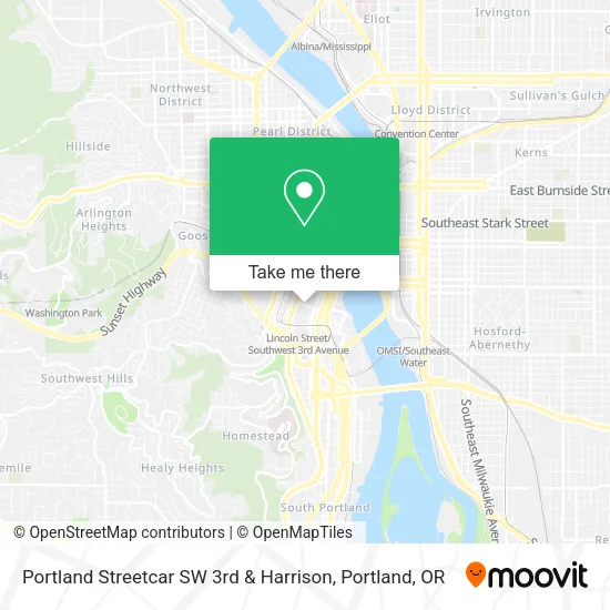 Portland Streetcar SW 3rd & Harrison map