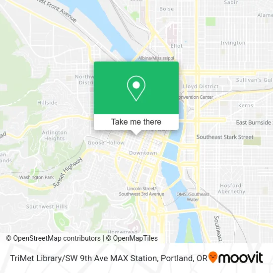 TriMet Library / SW 9th Ave MAX Station map