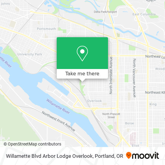 Willamette Blvd Arbor Lodge Overlook map