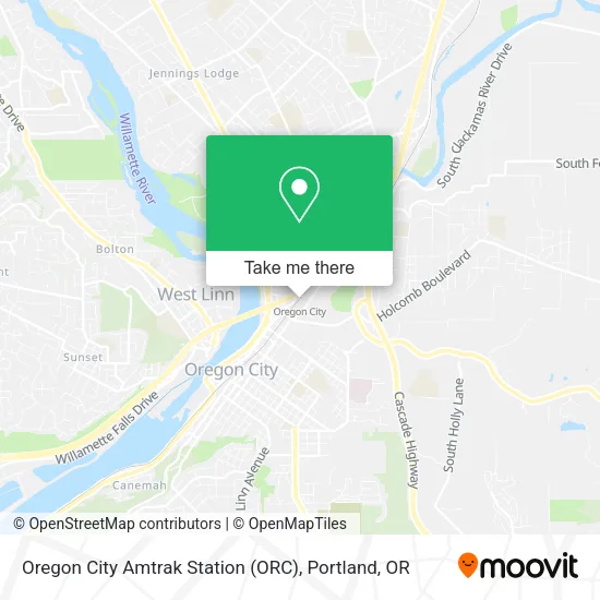 Mapa de Oregon City Amtrak Station (ORC)