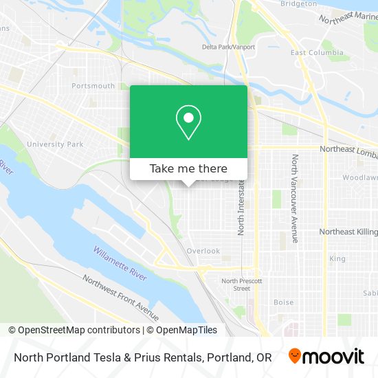 Mapa de North Portland Tesla & Prius Rentals