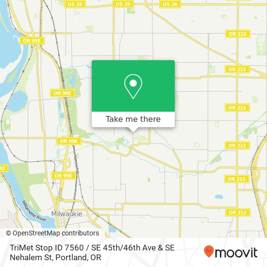TriMet Stop ID 7560 / SE 45th / 46th Ave & SE Nehalem St map