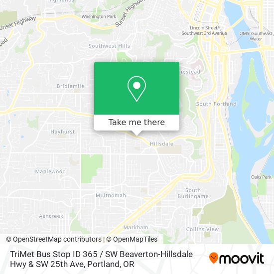 Mapa de TriMet Bus Stop ID 365 / SW Beaverton-Hillsdale Hwy & SW 25th Ave