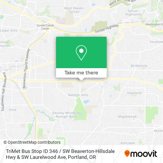 Mapa de TriMet Bus Stop ID 346 / SW Beaverton-Hillsdale Hwy & SW Laurelwood Ave