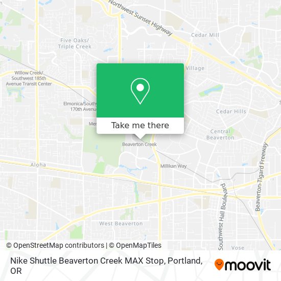 Mapa de Nike Shuttle Beaverton Creek MAX Stop