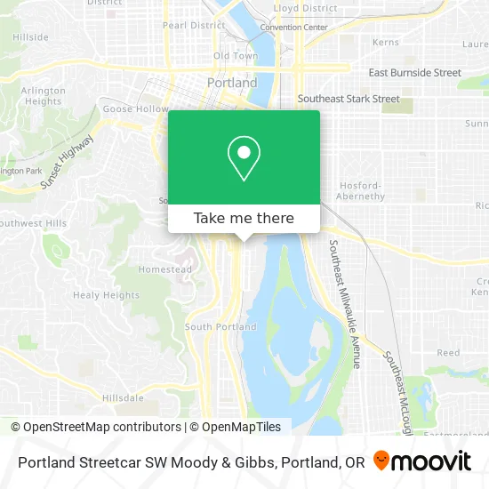 Mapa de Portland Streetcar SW Moody & Gibbs