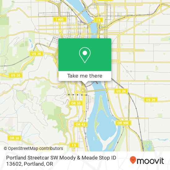Mapa de Portland Streetcar SW Moody & Meade Stop ID 13602